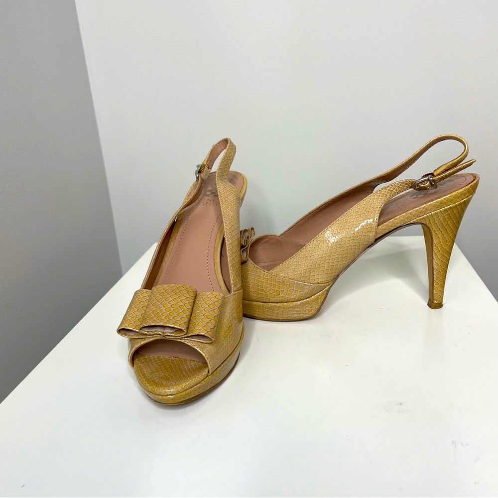 Vince Camuto Snake Patent Leather Platform Slingbacks